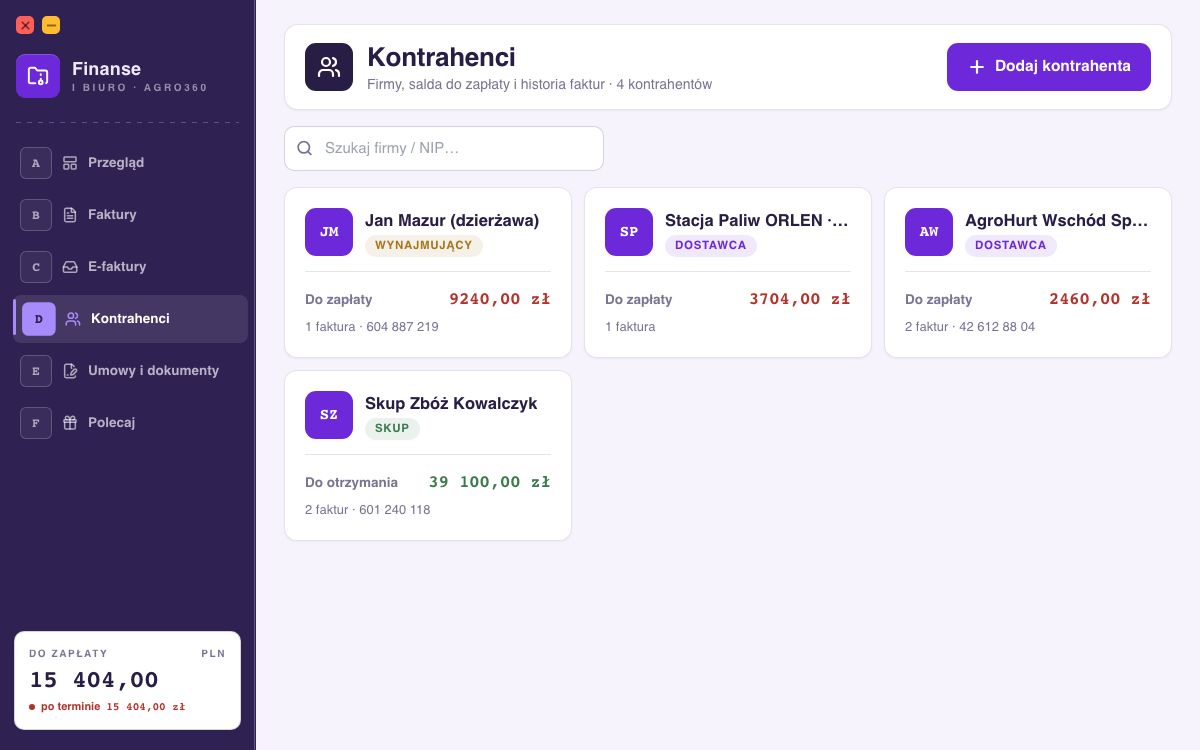 Biuro i Finanse — Kontrahenci