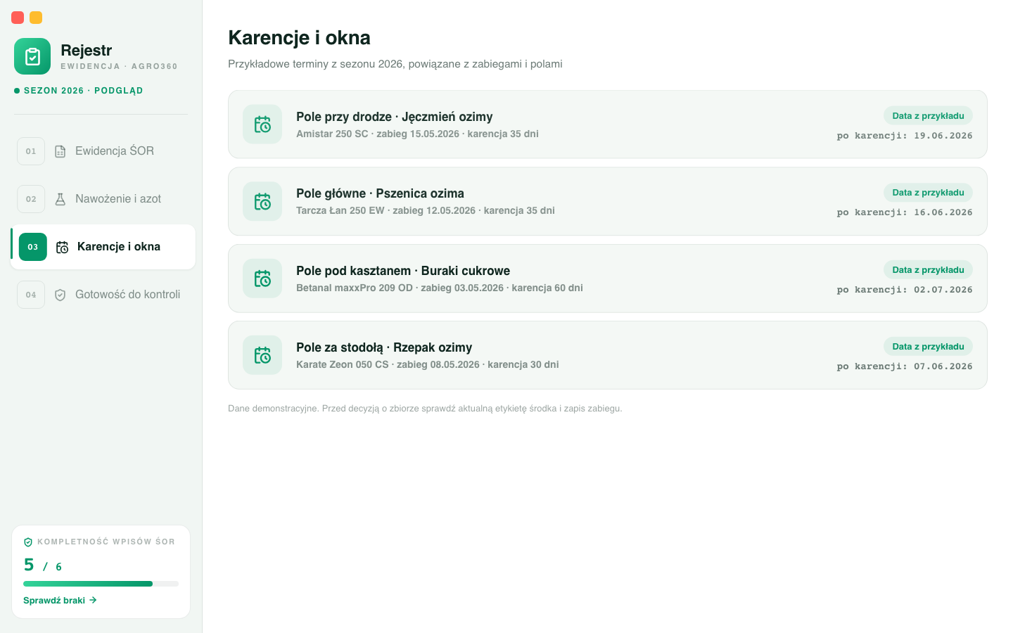 Terminy karencji i bezpieczne okna zbioru dla pól