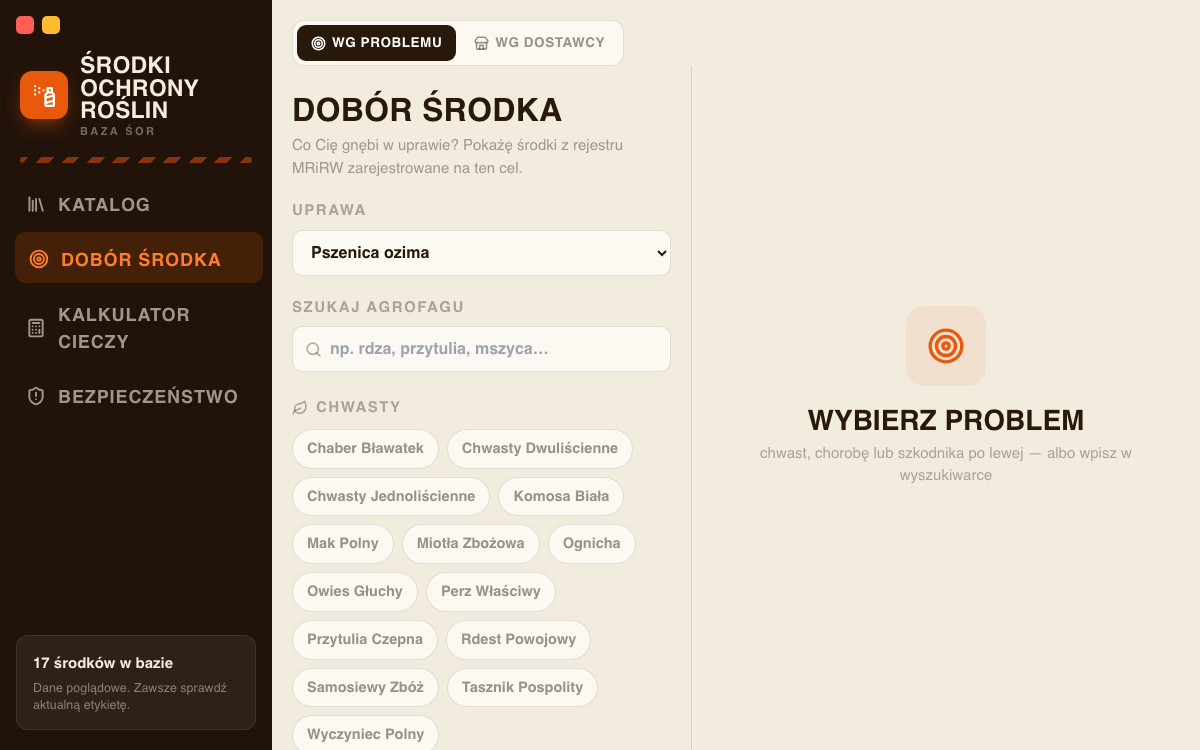 Środki ochrony roślin — Dobór środka